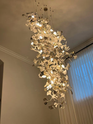 Artistic Tree Branch Pendant Light with Ceramic Ginkgo Leaves for High Ceilings in Hotel or Home, chandelier - view 23