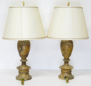 Pair of Italian Carved Alabaster Table Lamps - view 3