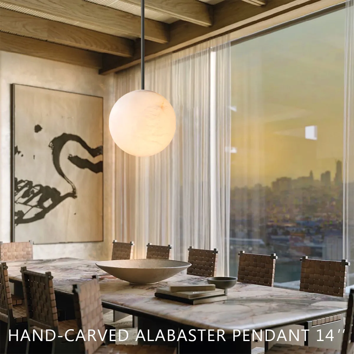 Theseus Alabaster Modern Ball Pendant Light - view 8
