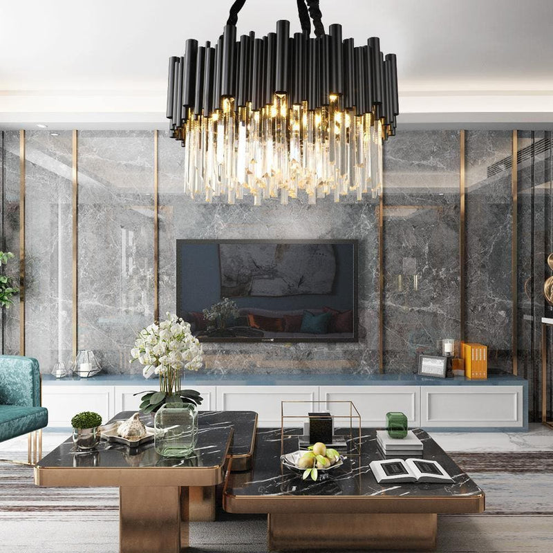 Natasha Modern Classic Black Round Crystal Chandelier 24 in/ 32 in