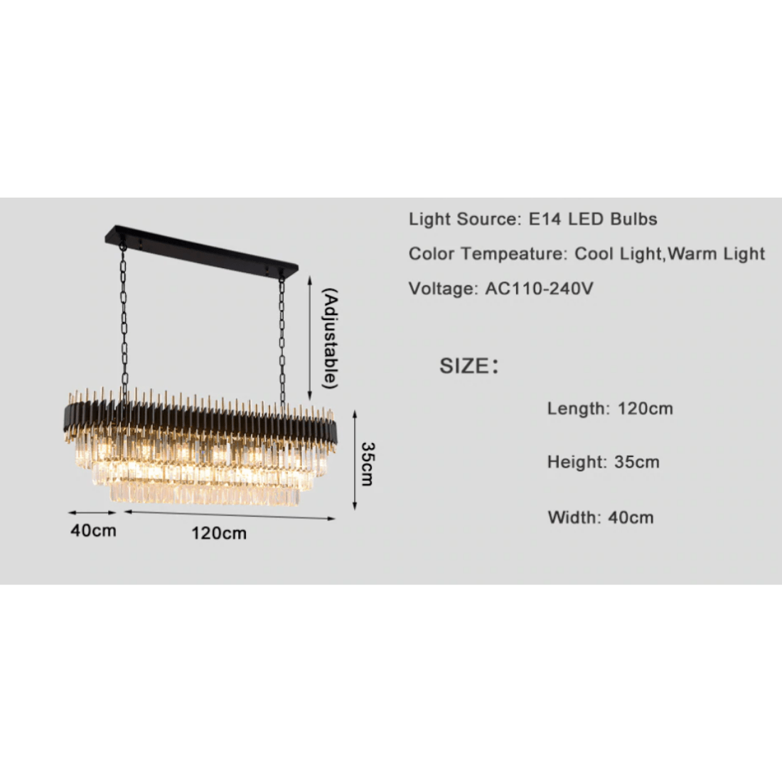 Timeless Black Modern Classic Crystal Long Chandelier - view 10