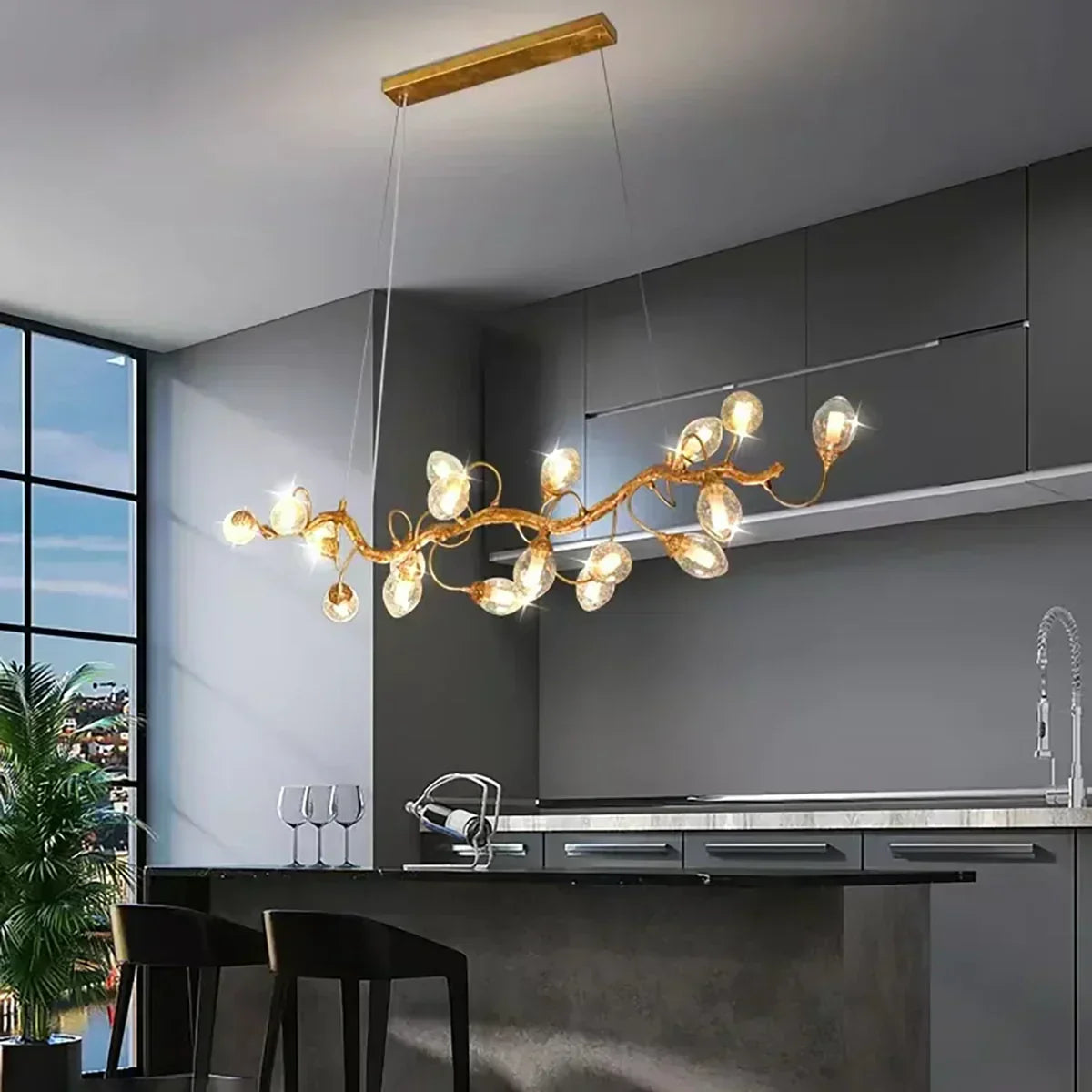 Art Clear Elegance Bubble Branch Linear Chandelier