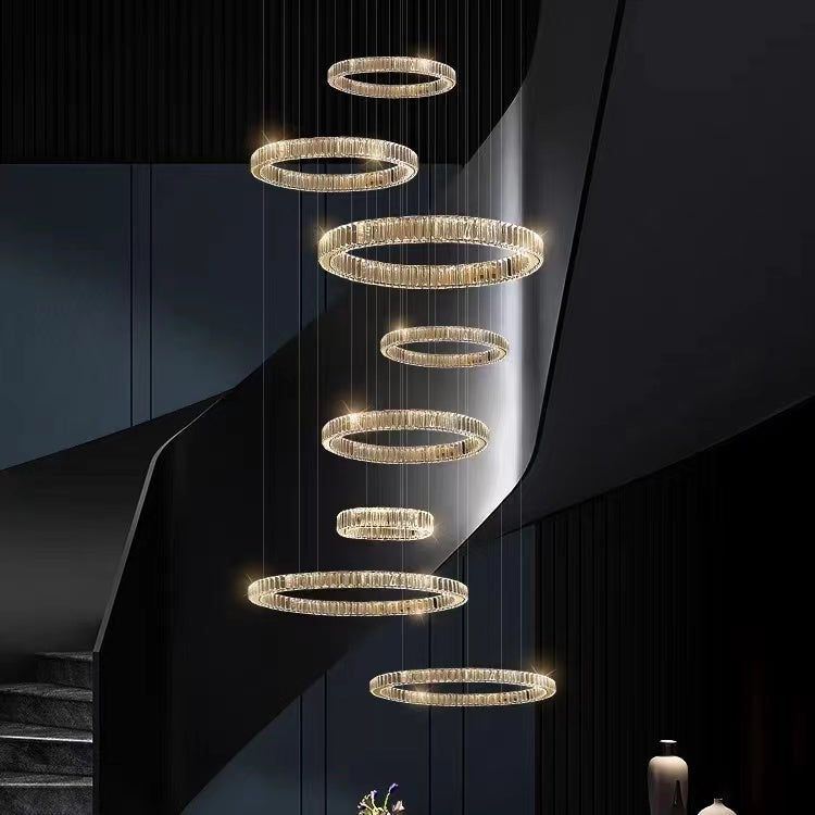 Modern Layered Ring Crystal Chandelier For High Ceiling Living Room /Foryer/Stairscase - view 6