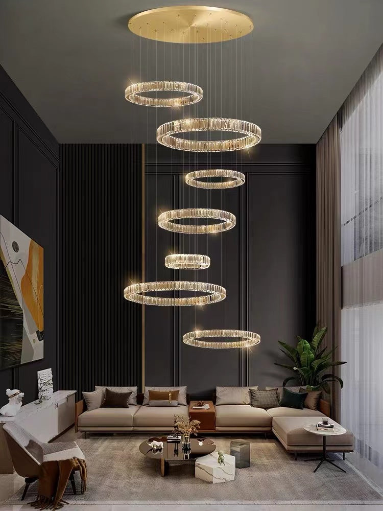 Modern Layered Ring Crystal Chandelier For High Ceiling Living Room /Foryer/Stairscase - view 7