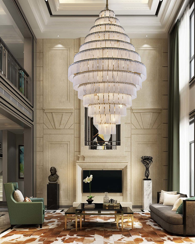 Stairwell Luxury Modern LED High Ceiling Large Alabaster Chandelier - view 2