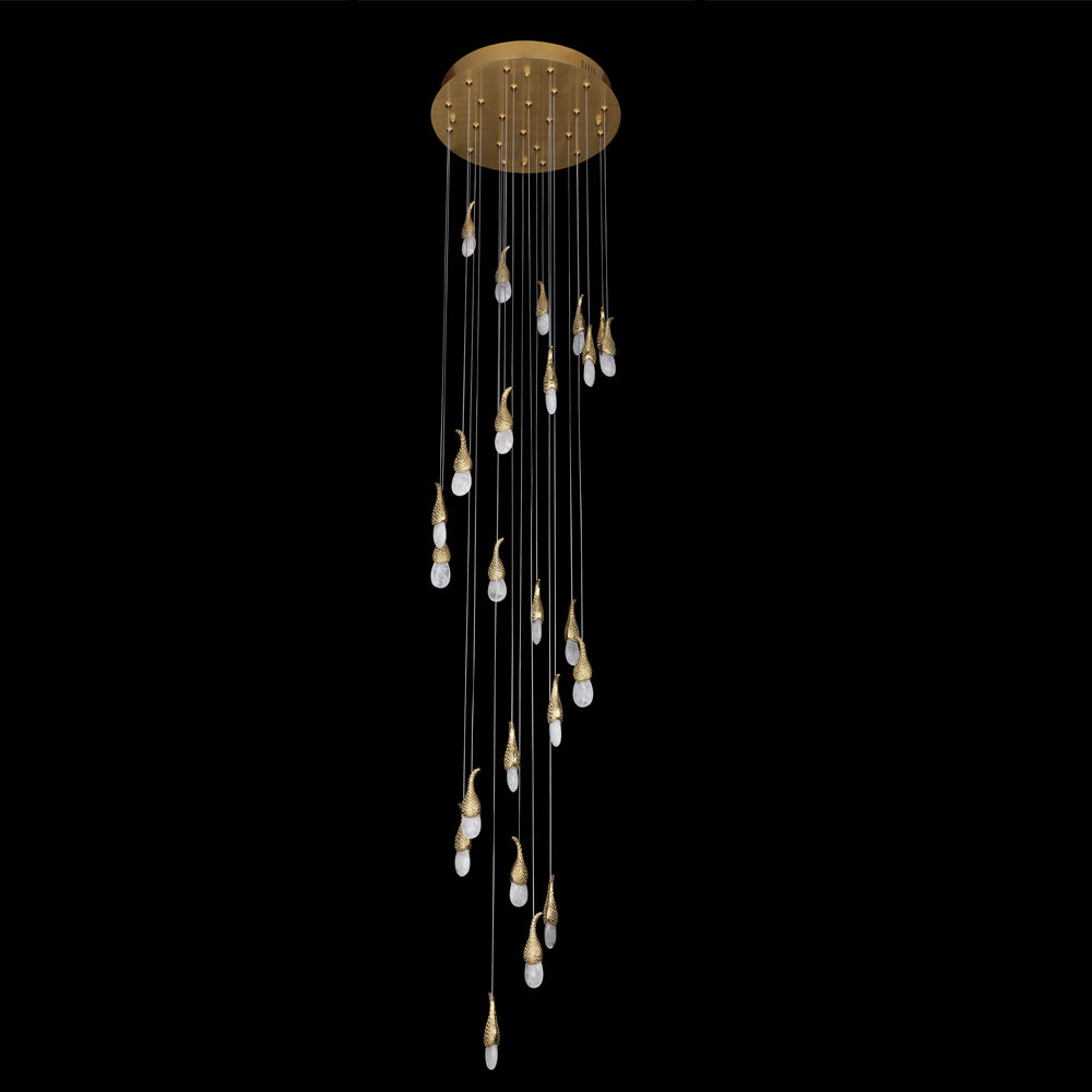 24 Rock Crystal Short-eggplants Modern Chandelier 138 Inch Long Staircase LED Chandelier, in brass