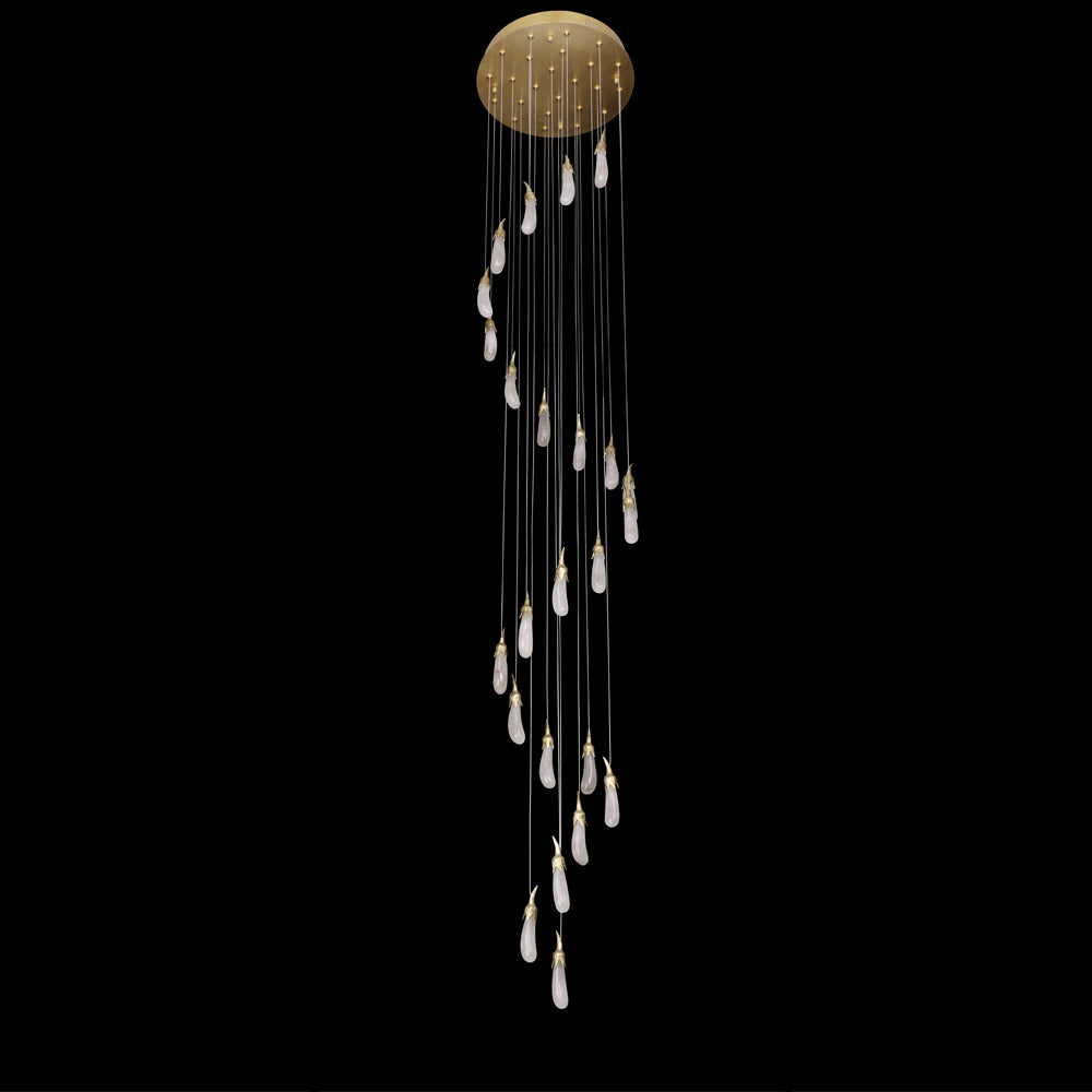 24 Rock Crystal Long-eggplants Modern Chandelier 138 Inch Long Staircase Chandelier, in brass