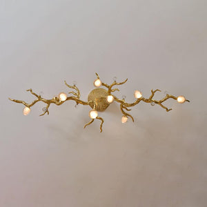 Modern Linear Glass Ball Branch Semi Flush Chandelier, brass in brass