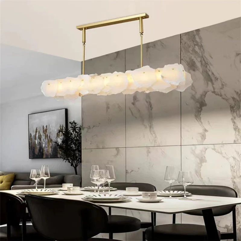 Alabaster Oval Chandelier with Rod, Dining Room Chandelier, in brass