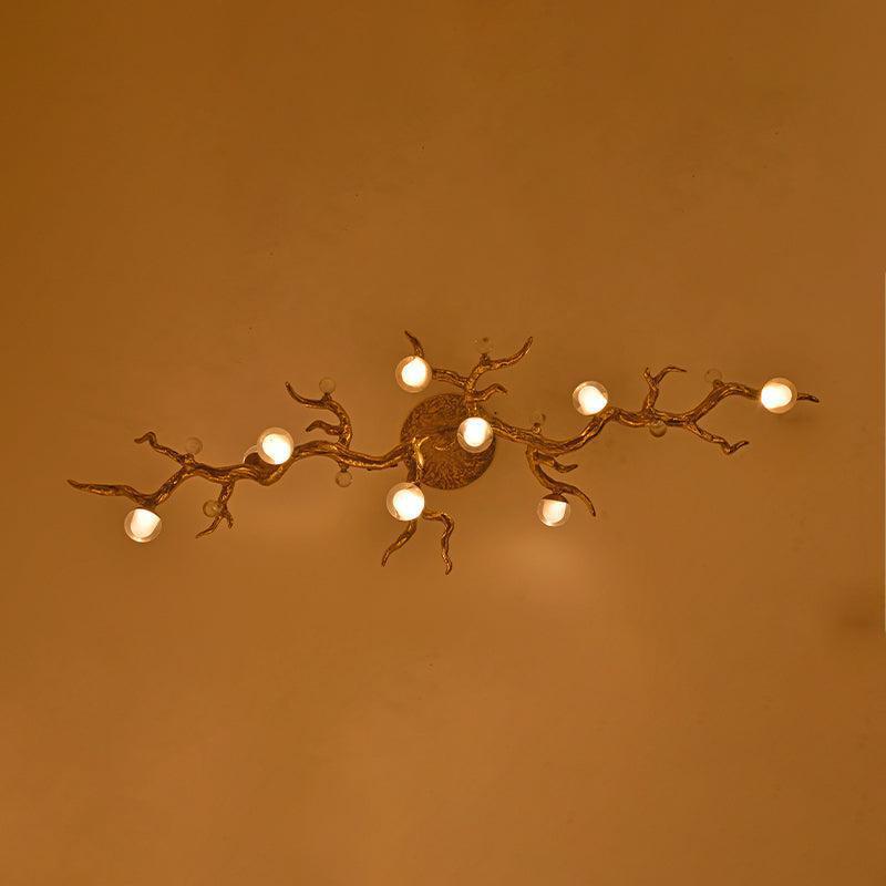 Modern Linear Glass Ball Branch Semi Flush Chandelier, brass in brass - view 2