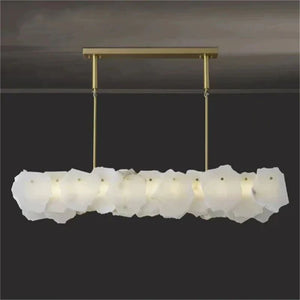 Alabaster Oval Chandelier with Rod, Dining Room Chandelier, in brass - view 2