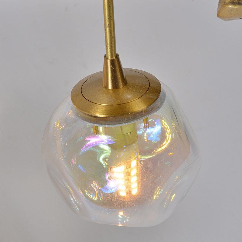 Organic Glass Bubble Brass Branch Chandelier with Leaves - view 4
