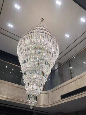 Chrome Extra Large Crystal Chandelier for Foyer Staircase Living Room Entrance Ceiling Light Fixture In Silver - view 2