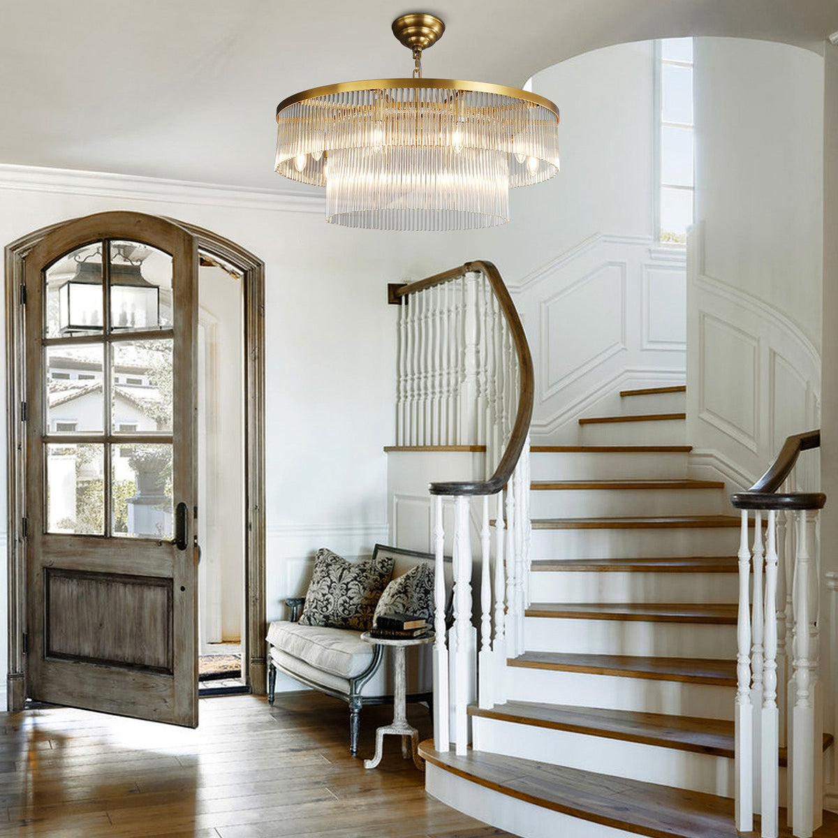 Two-Tier Striped Column Round Pendant D800 - Gold, chandelier - view 4