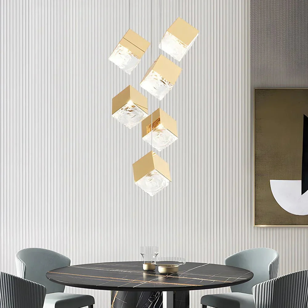 1/3/6/9-Light Multi Glass Ice Cube Metallic Staircase Chandelier - view 9