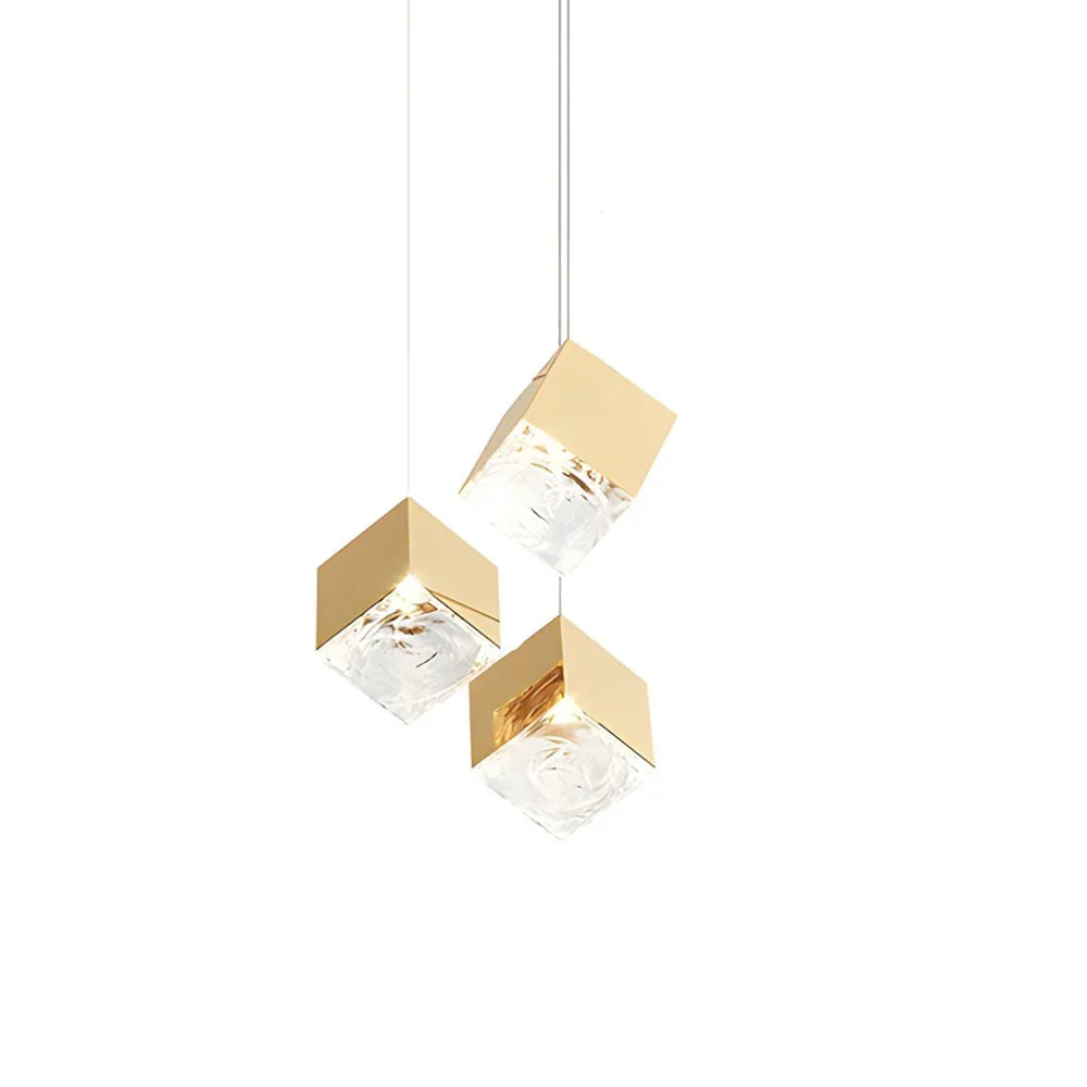 1/3/6/9-Light Multi Glass Ice Cube Metallic Staircase Chandelier - view 2