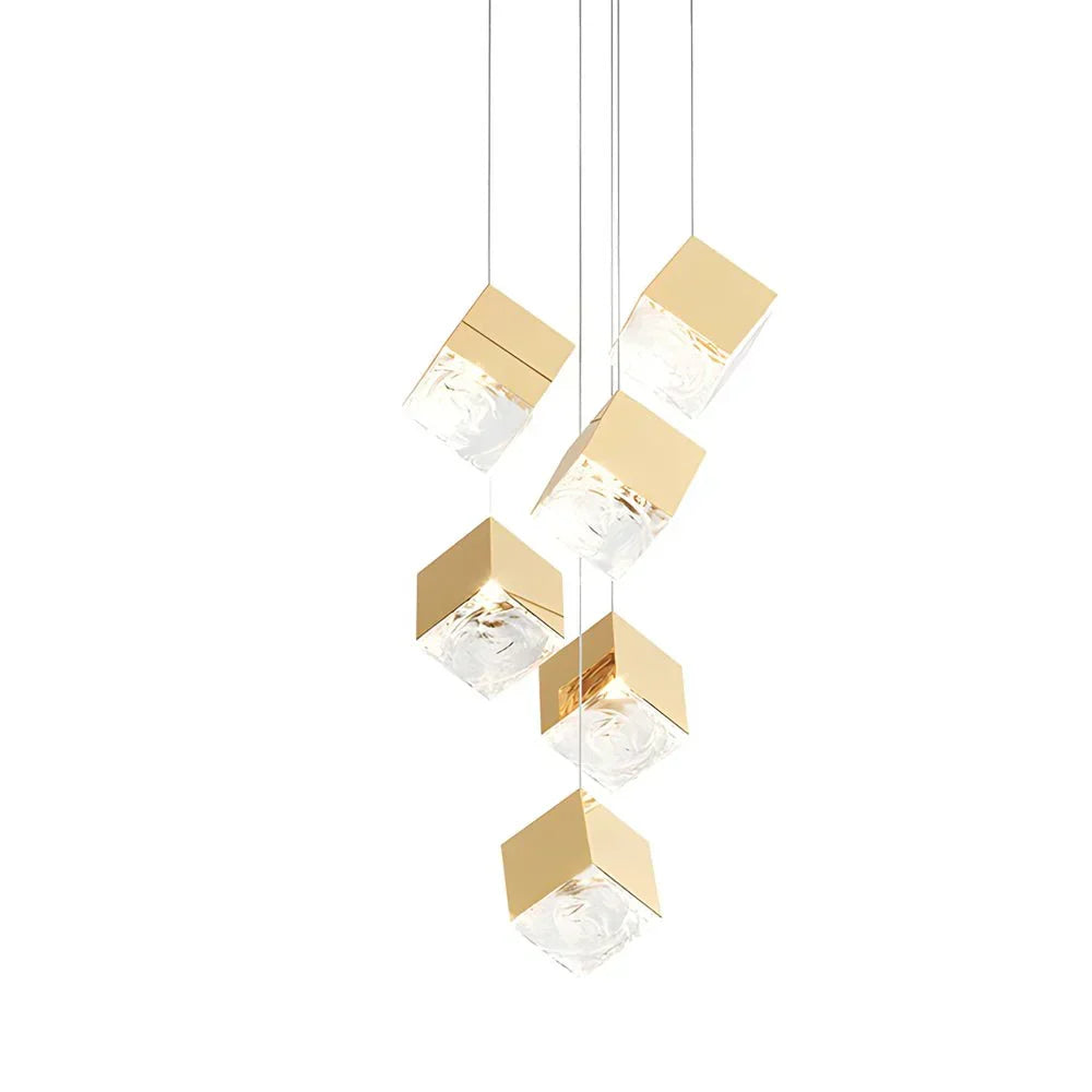 1/3/6/9-Light Multi Glass Ice Cube Metallic Staircase Chandelier - view 3