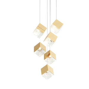 1/3/6/9-Light Multi Glass Ice Cube Metallic Staircase Chandelier - view 3