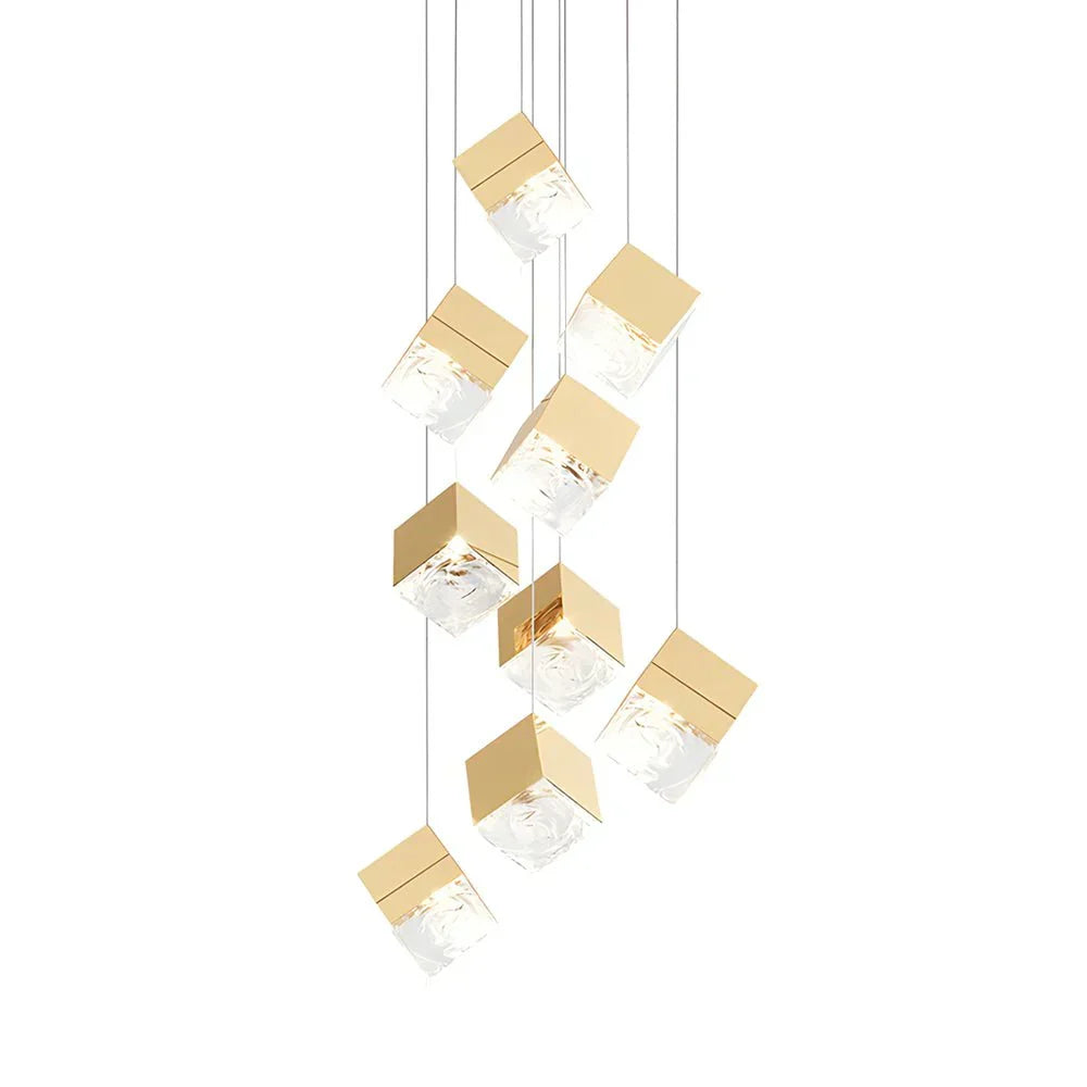 1/3/6/9-Light Multi Glass Ice Cube Metallic Staircase Chandelier - view 4