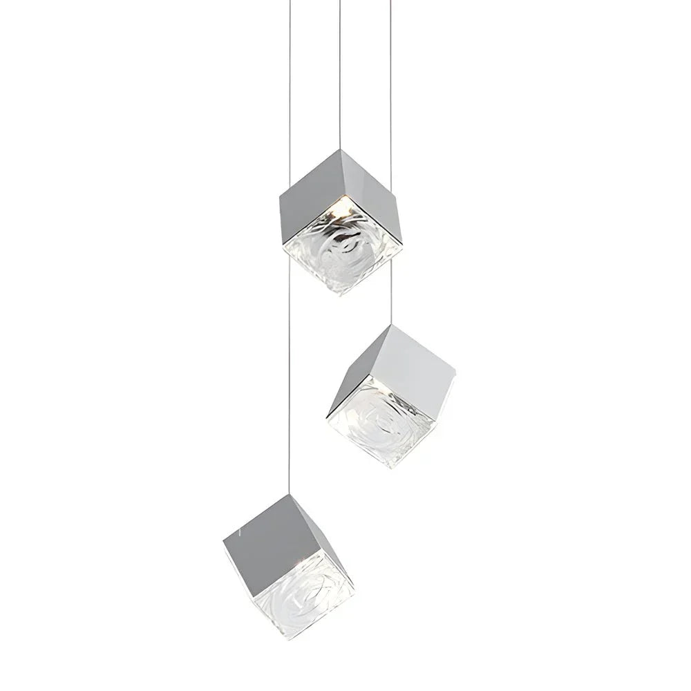 1/3/6/9-Light Multi Glass Ice Cube Metallic Staircase Chandelier - view 6