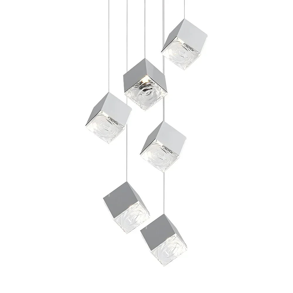1/3/6/9-Light Multi Glass Ice Cube Metallic Staircase Chandelier - view 7
