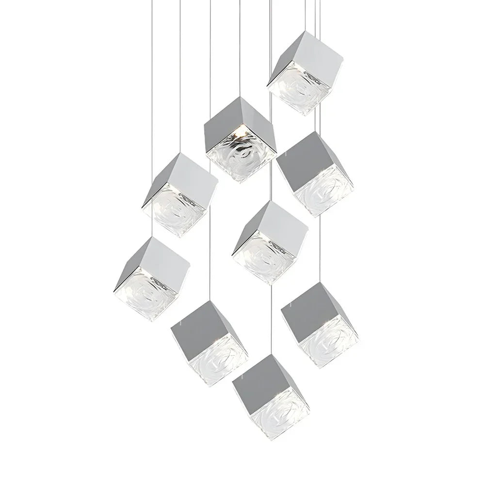1/3/6/9-Light Multi Glass Ice Cube Metallic Staircase Chandelier - view 8