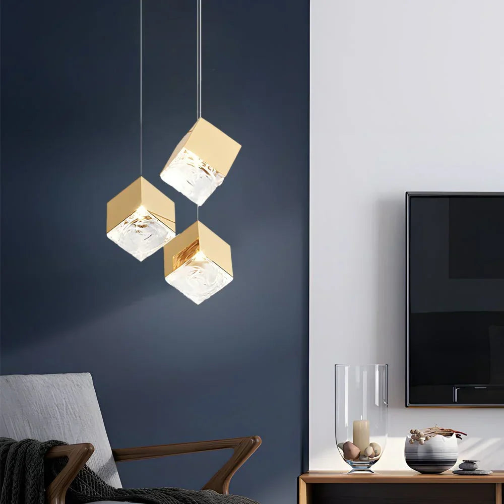 1/3/6/9-Light Multi Glass Ice Cube Metallic Staircase Chandelier - view 11