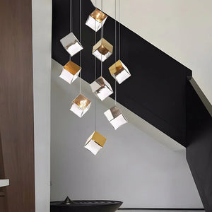 1/3/6/9-Light Multi Glass Ice Cube Metallic Staircase Chandelier - view 12