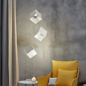 1/3/6/9-Light Multi Glass Ice Cube Metallic Staircase Chandelier - view 14