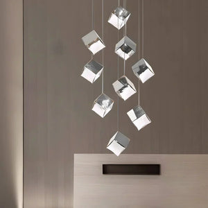 1/3/6/9-Light Multi Glass Ice Cube Metallic Staircase Chandelier - view 15