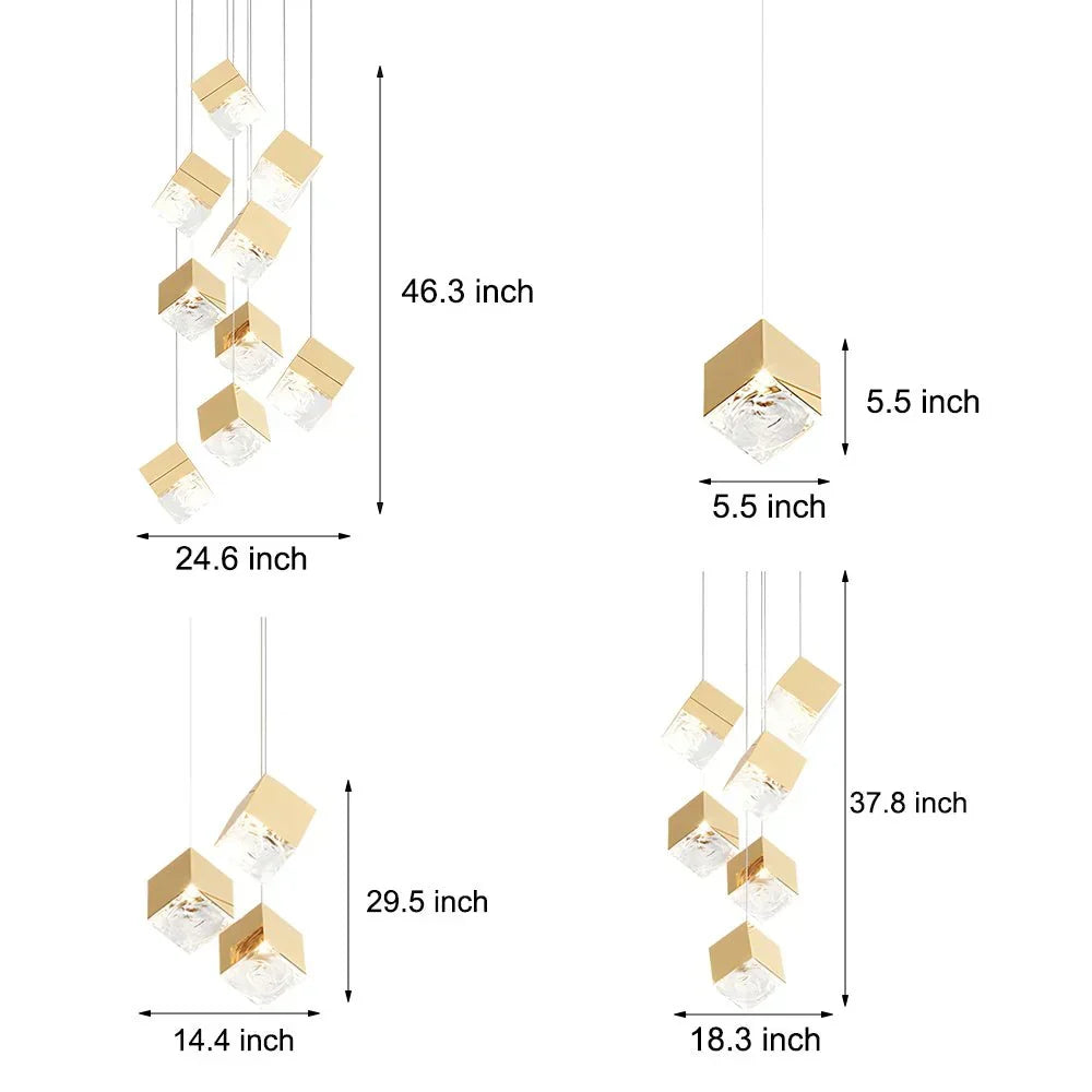 1/3/6/9-Light Multi Glass Ice Cube Metallic Staircase Chandelier - view 17