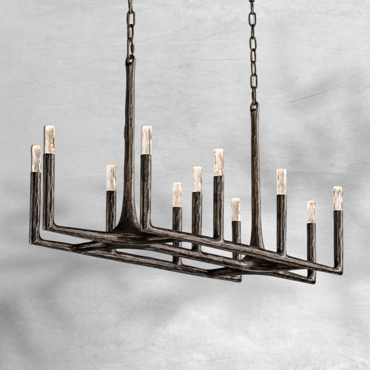 Thalen Forged Linear Chandelier 54" 72" 96", solid brass - view 12