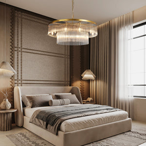 Two-Tier Striped Column Round Pendant D800 - Gold, chandelier - view 5