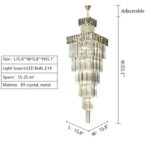 Decorative Large Vertical Crystal Staircase Chandelier Foyer Ceiling Light Fixture Lamp In Gray/ Amber Brim - view 2