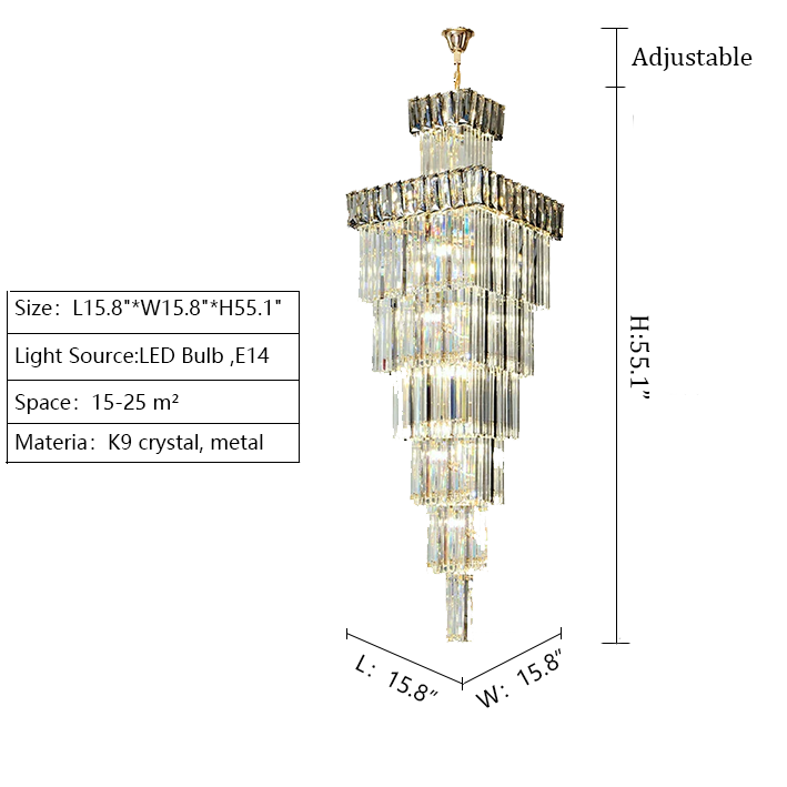 Decorative Large Vertical Crystal Staircase Chandelier Foyer Ceiling Light Fixture Lamp In Gray/ Amber Brim - view 2