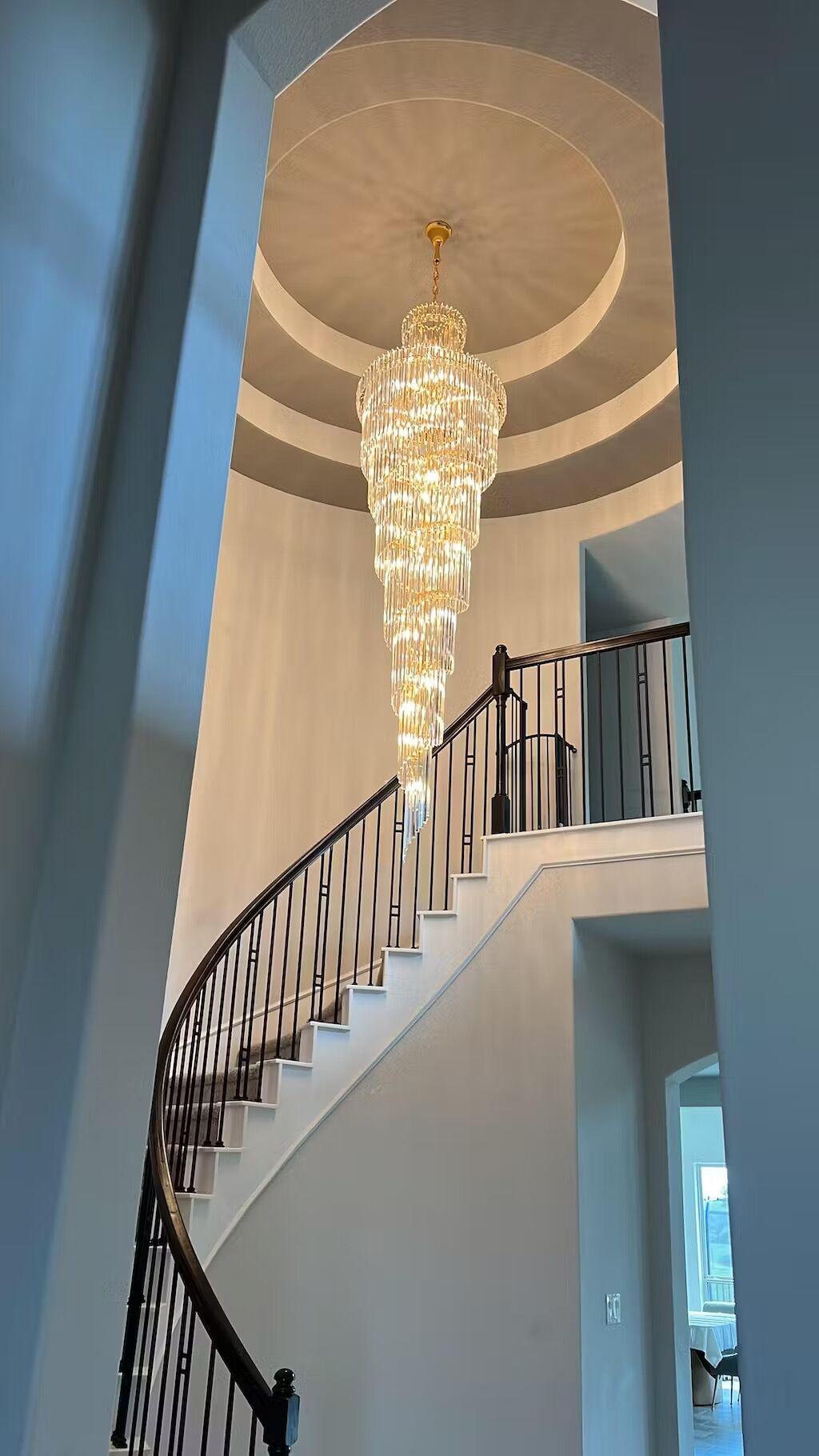 Luxury Extra Large Foyer Spiral Staircase Chandelier Long Crystal Ceiling Light Fixture For Living Room Hall Entrance