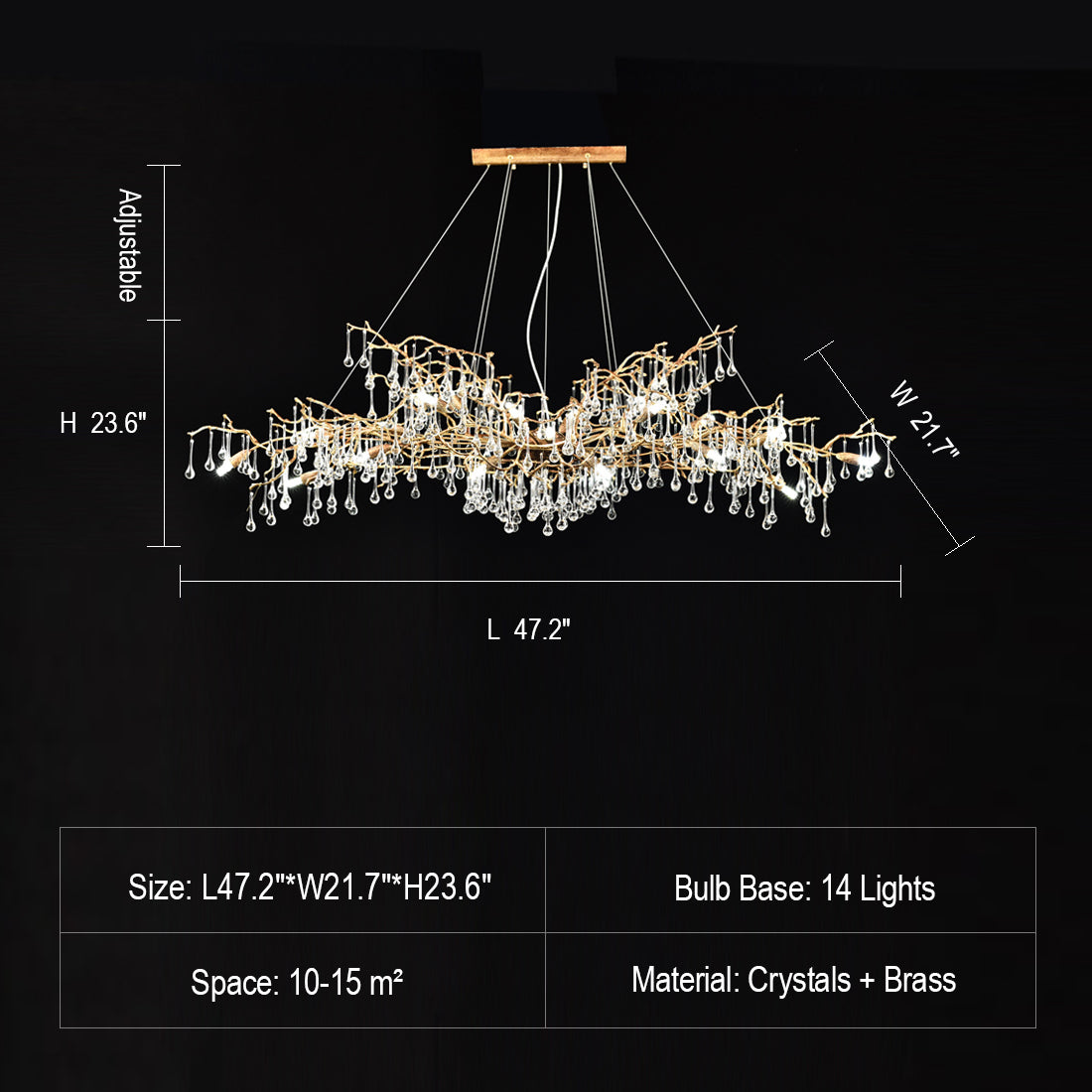 New Style Extra Large Brass Branch Chandelier Light Crystal Drops Pendant Lamp For Living/ Dining Room - view 15