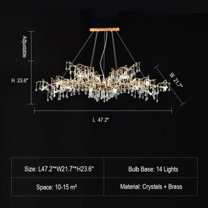 New Style Extra Large Brass Branch Chandelier Light Crystal Drops Pendant Lamp For Living/ Dining Room - view 15