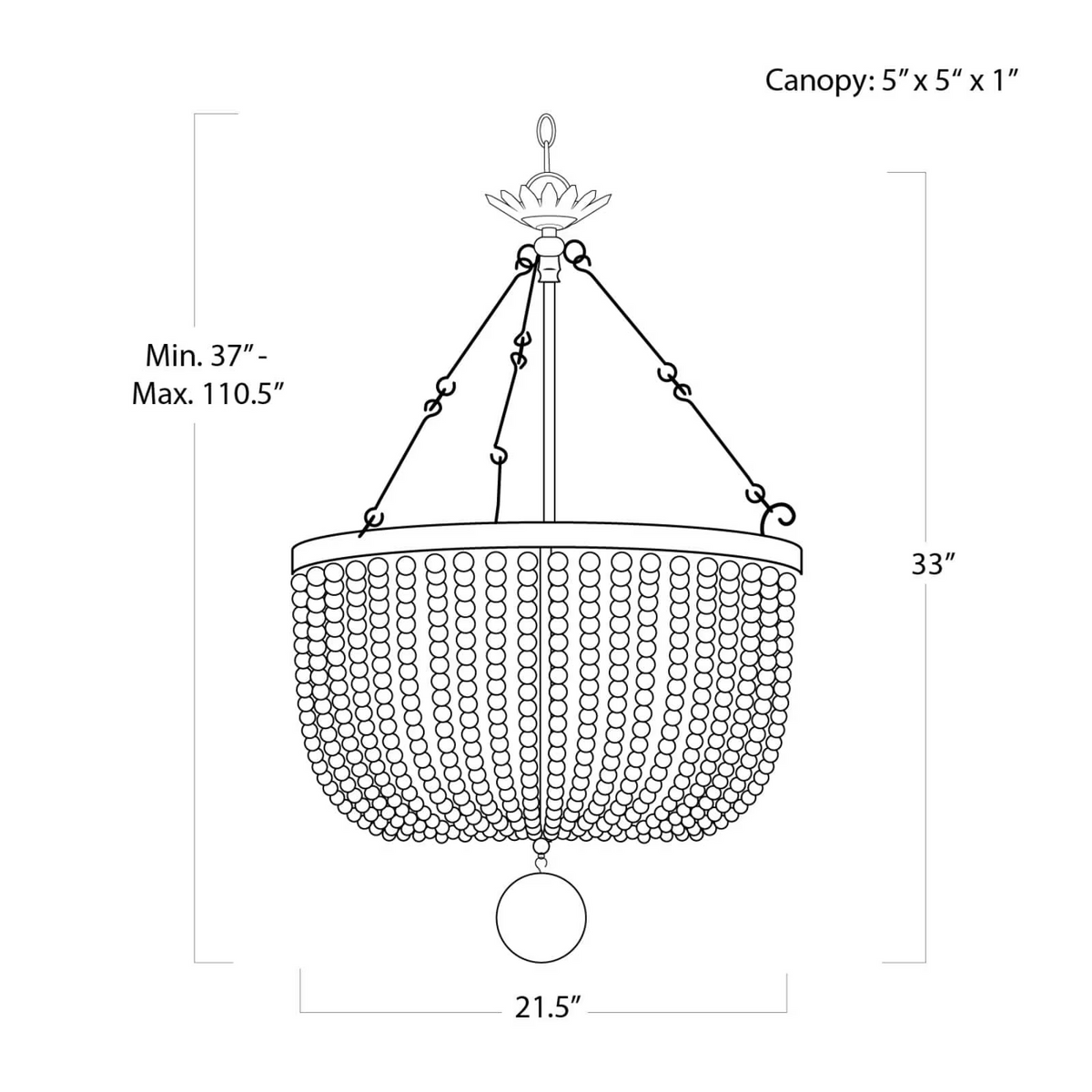 Magnelle Wood Bead Chandelier, in black - view 6