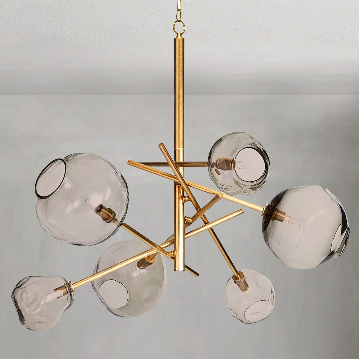 Lumelle Chandelier, glass in polished nickel