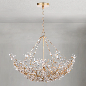 Helios Basin Chandelier, crystal in gold leaf