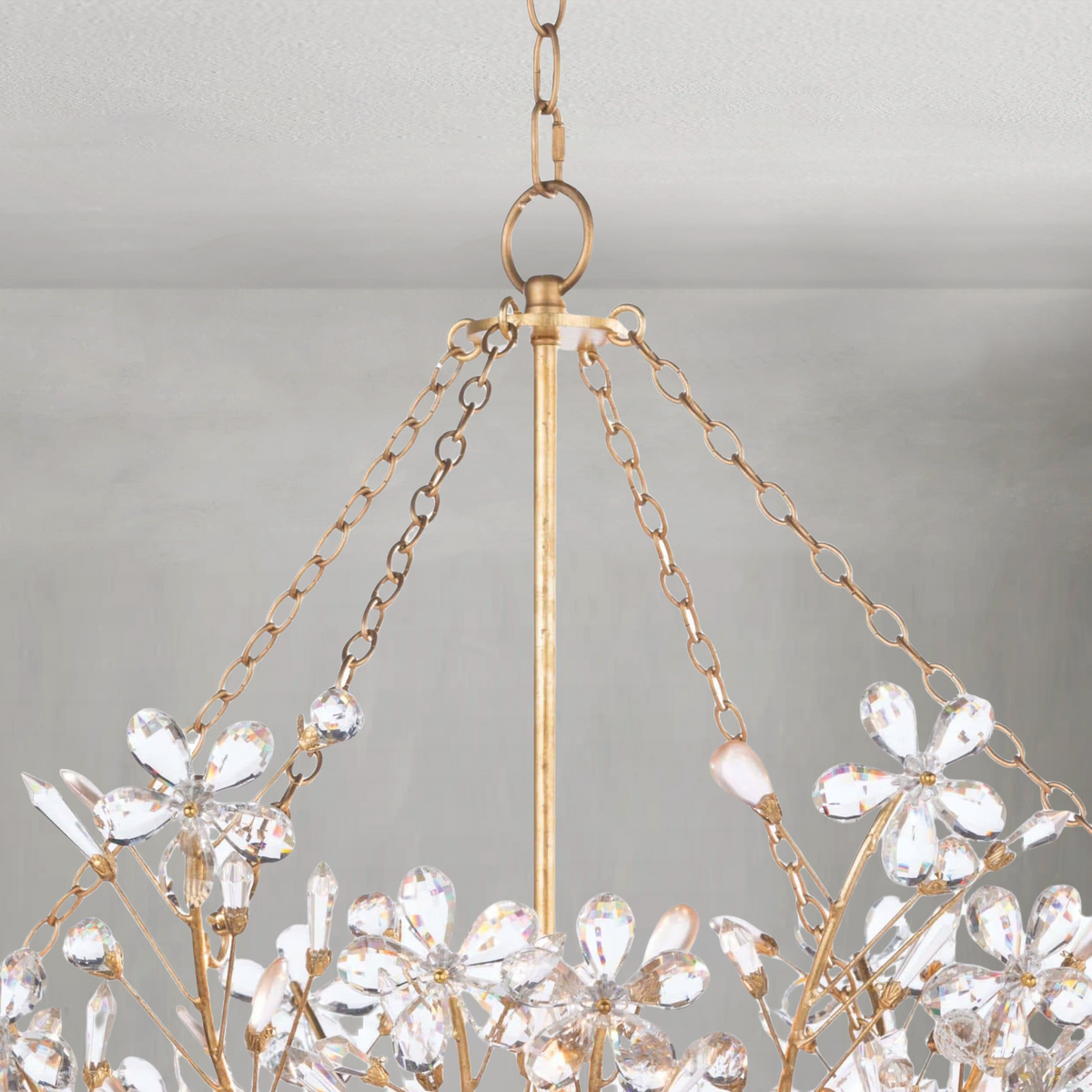 Helios Basin Chandelier, crystal in gold leaf - view 3