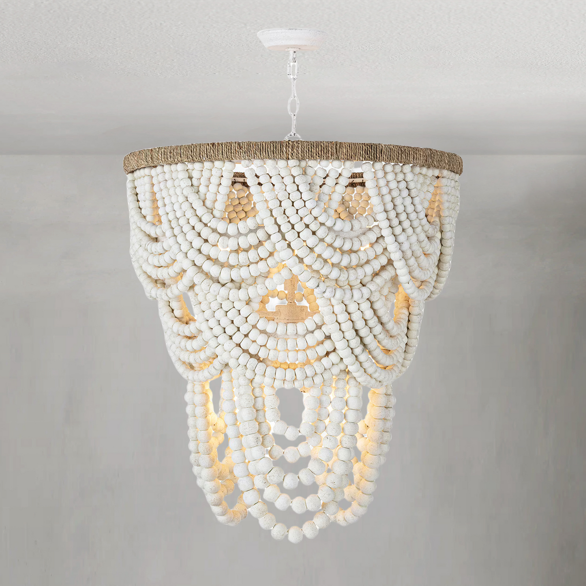 Willara White Wood Bead Chandelier