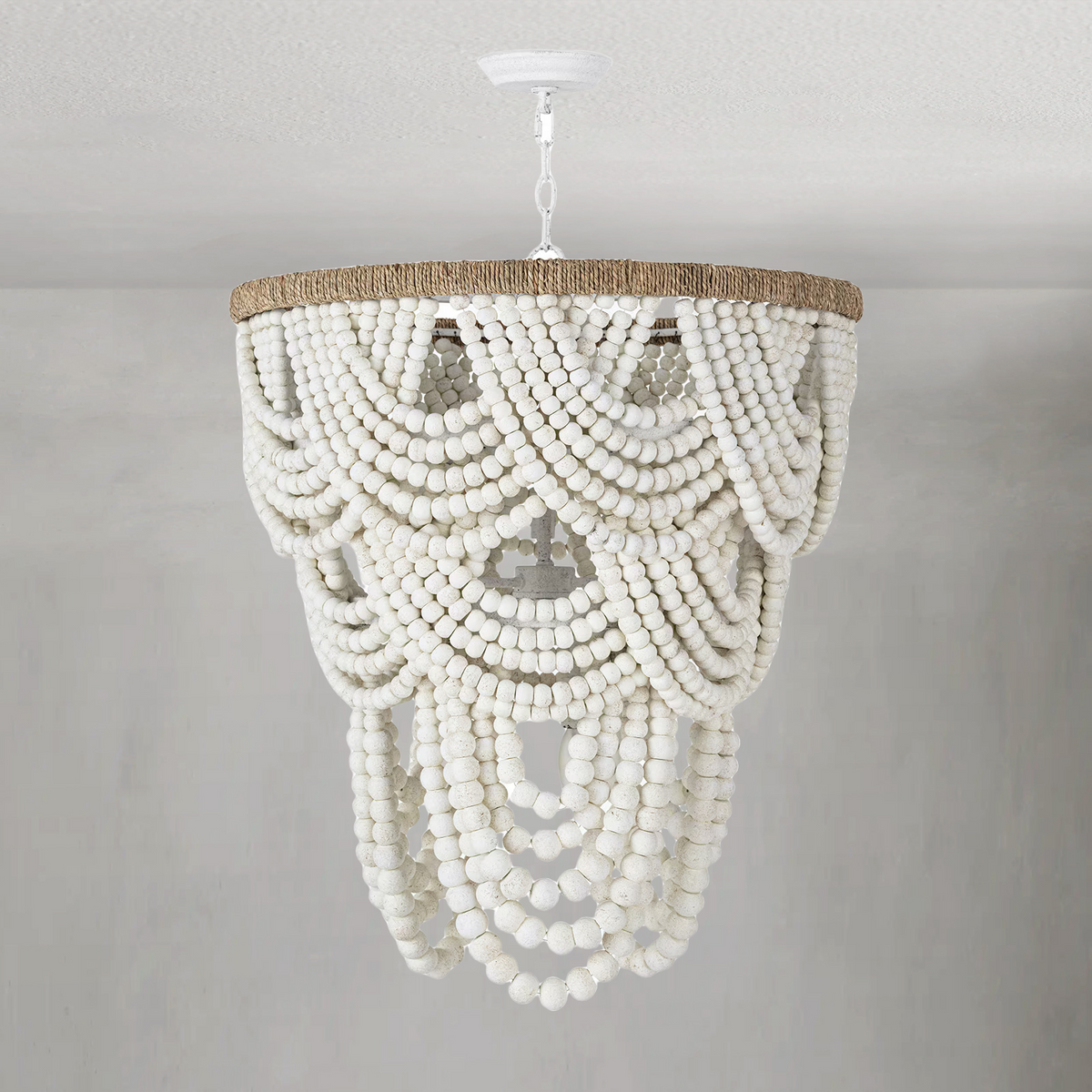 Willara White Wood Bead Chandelier - view 2