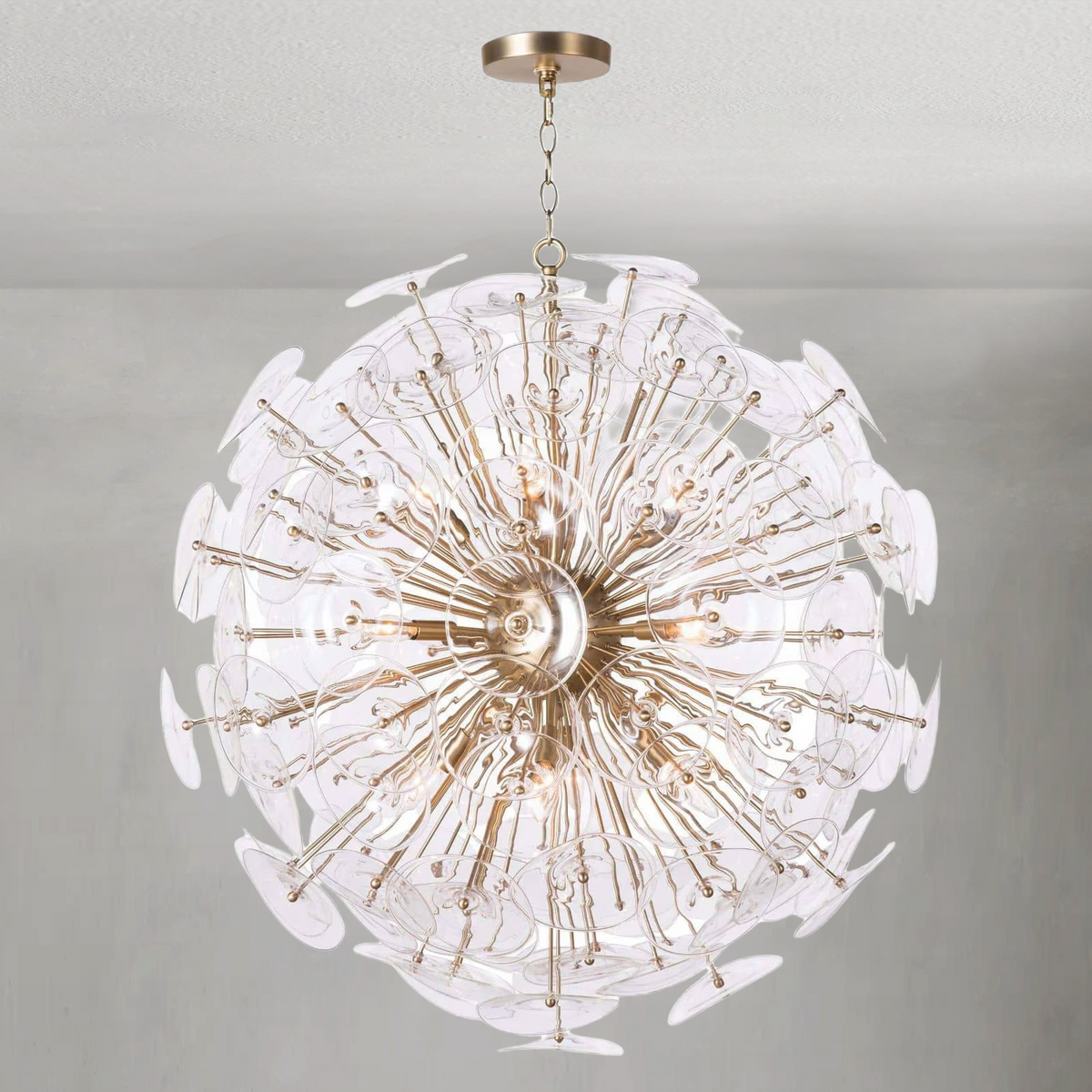 Polara Brass Glass Chandelier Large, in natural brass