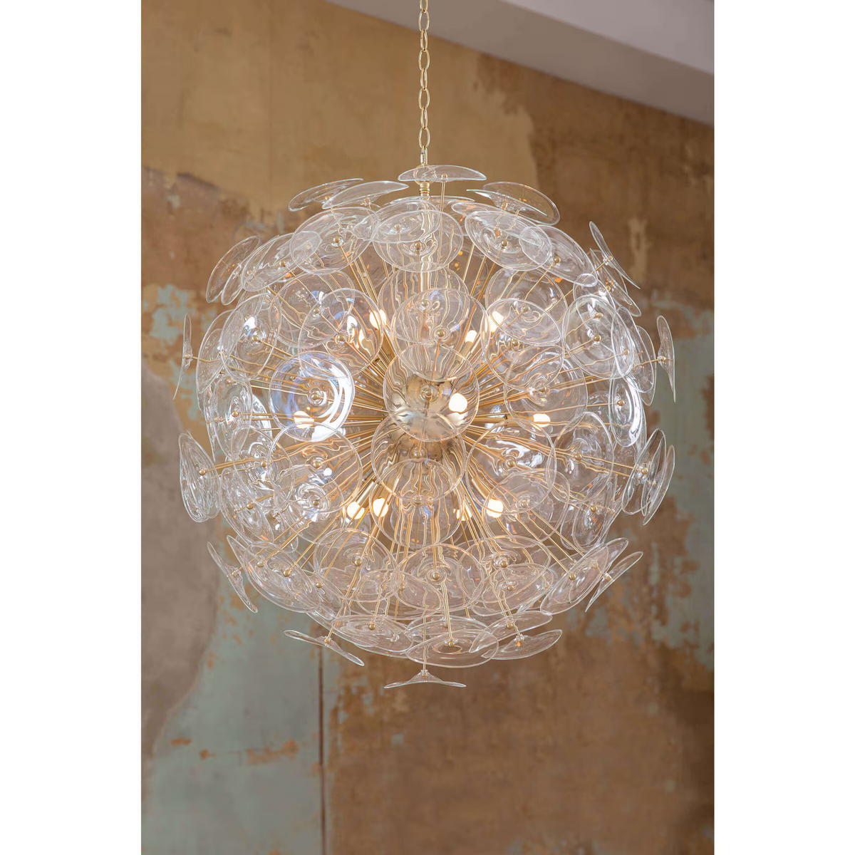 Polara Brass Glass Chandelier Large, in natural brass - view 7
