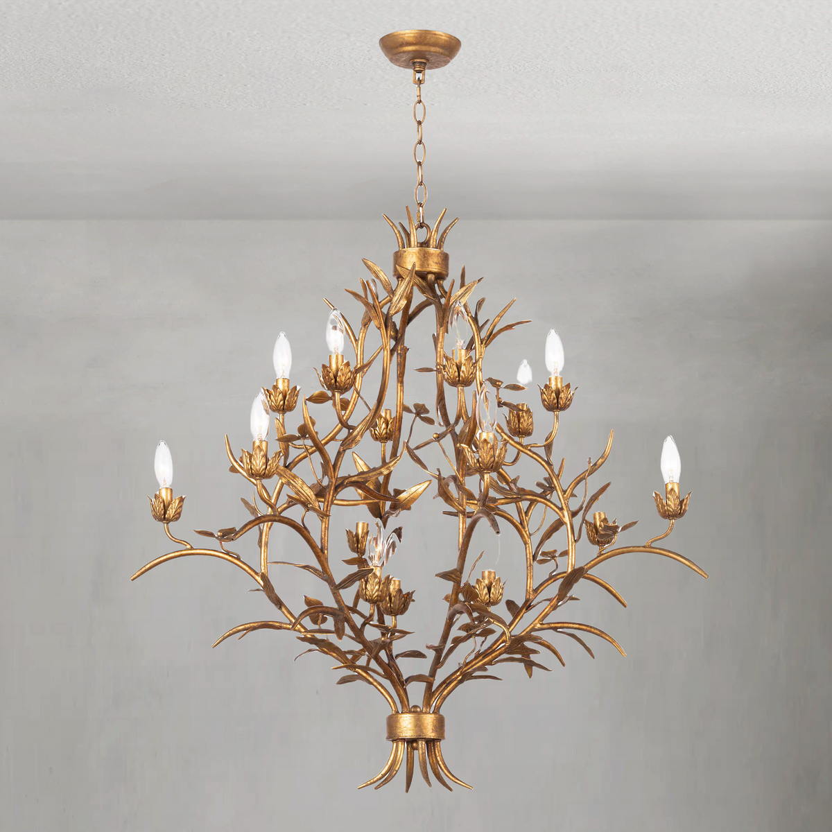 Fernith Chandelier, steel in antique gold leaf - view 2