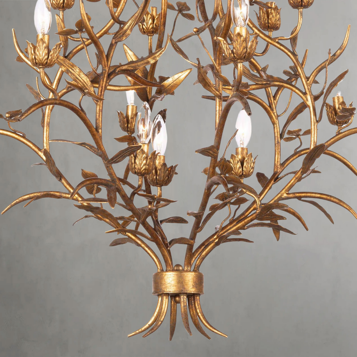 Fernith Chandelier, steel in antique gold leaf - view 4