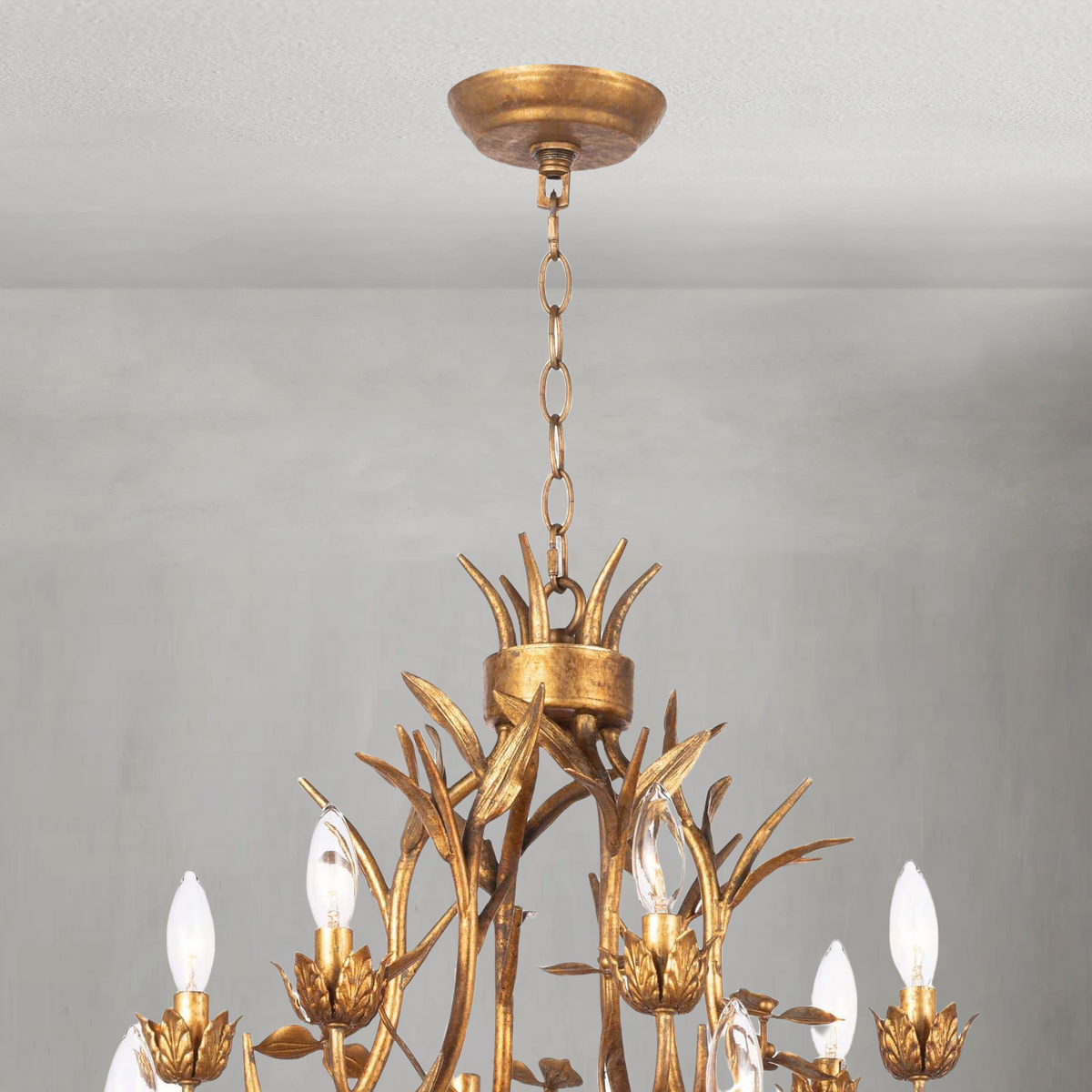 Fernith Chandelier, steel in antique gold leaf - view 6