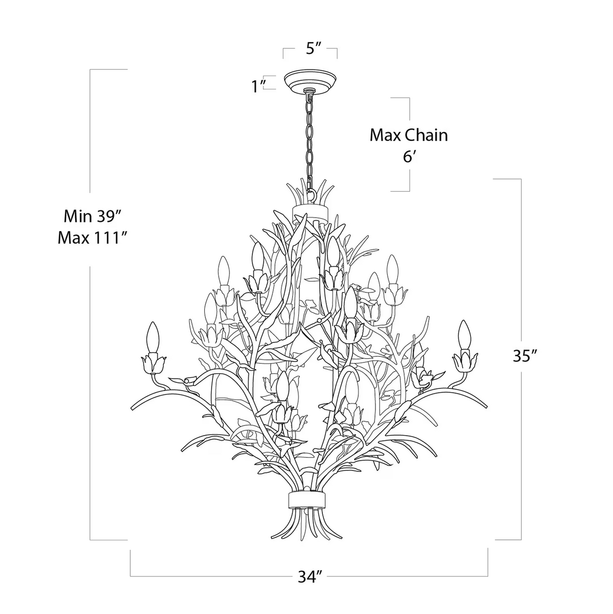 Fernith Chandelier, steel in antique gold leaf - view 7